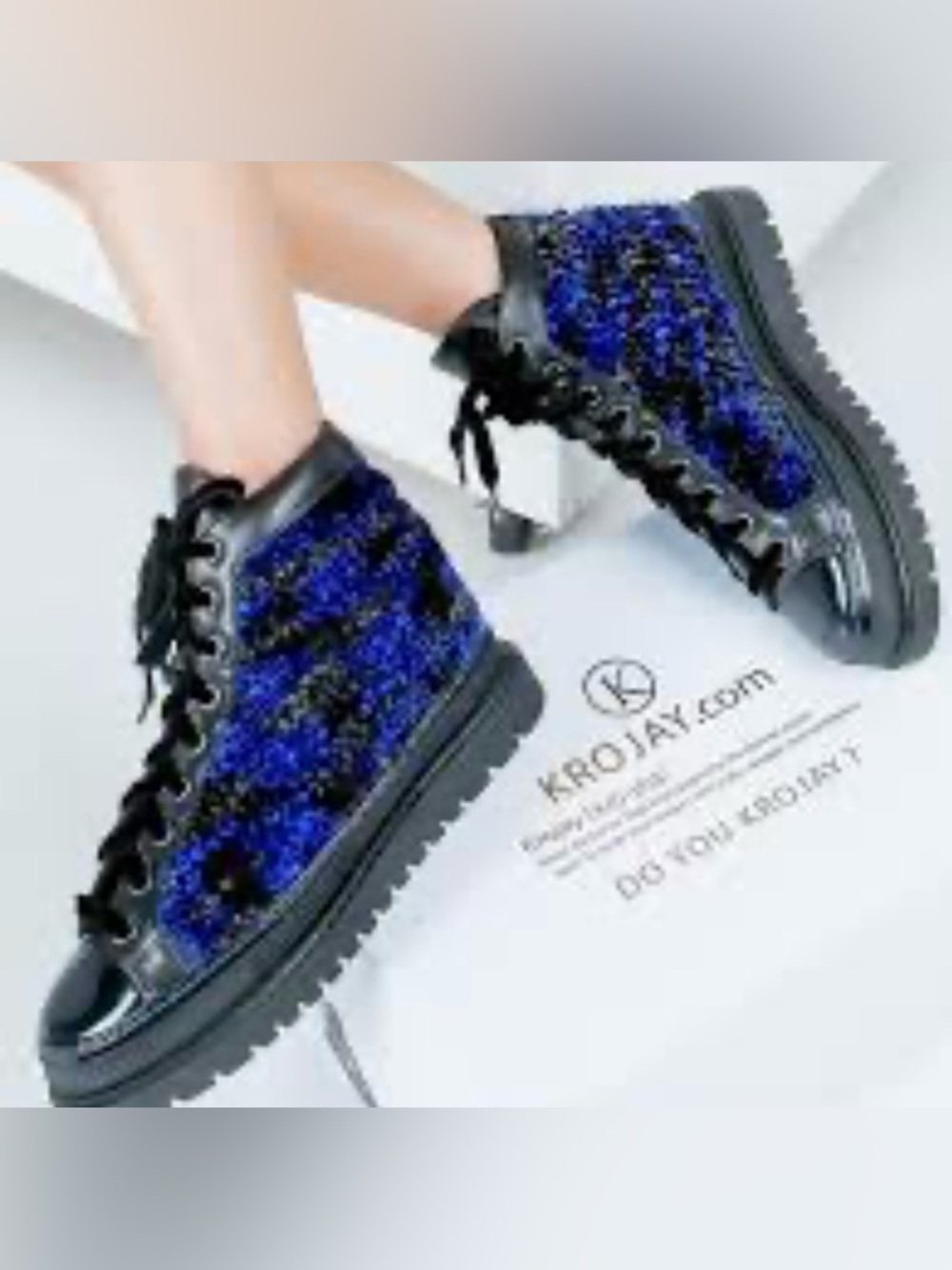 Krojay Black & Blue Tweed High-Top Sneakers Women /Men Size 8